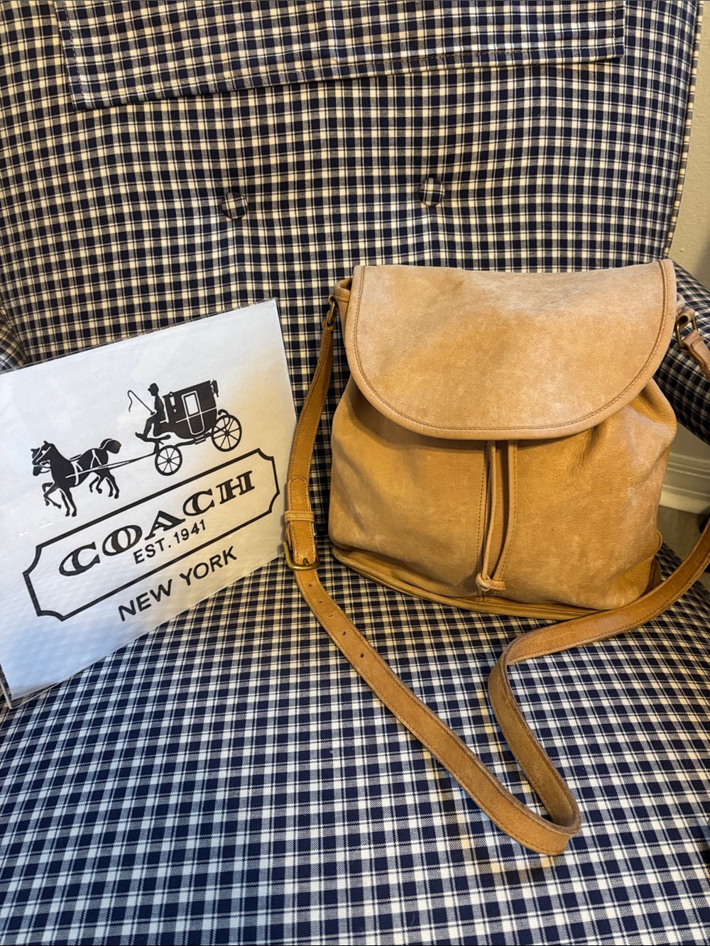 Coach vintage Tan Leather Drawstring Crossbody Bag